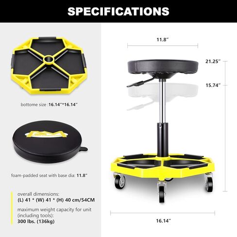 PM PERFORMOTOR Adjustable Height Pneumatic Garage Seat Rolling Mechanic Stool with Tool Tray Storage,300lbs Max Weight Capacity, Green,PM-TOL-ATS-GR in Kuwait
