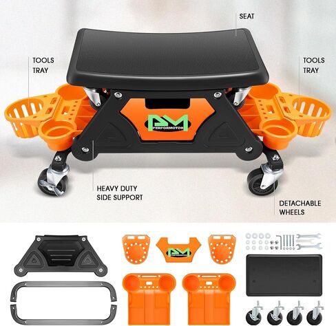 PM Perfortor Mechanic Stool-25-1/2 "× 13" × 12 "(L X H X W) ، مقعد العمل المتداول مع عجلات دوارة قابلة للقفل ودرج أداة التخزين ، الأخضر ، PM-TOL-CRS-GR in Saudi Arabia