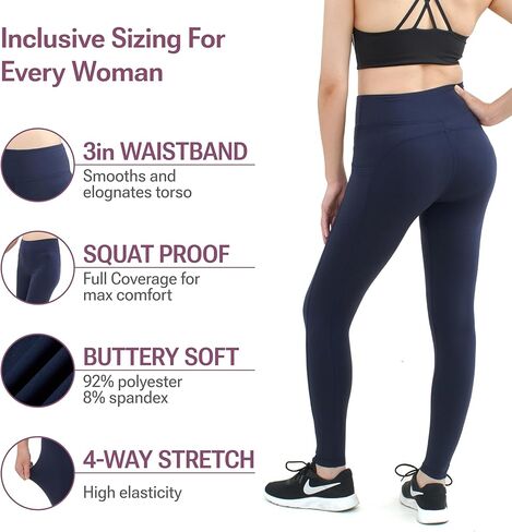 SATINA Gym Leggings for Women - Tummy Control Pants - Versatile for All Occasions - Workout Sets for Women, Comfortable Yoga Clothes - Plus Size Leggings - Workout Outfits - Black & Charcoal - 2 Pack in Kuwait