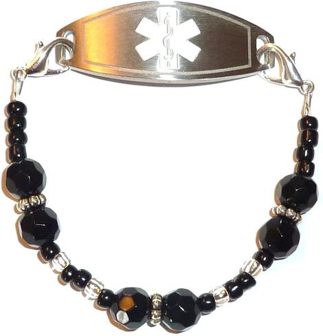 Hidden Hollow Beads 6.5 or 5.5 inch Women's Medical Alert ID Interchangeable Replacement Bracelet, Identification Vital info tag (Black, 5.5 inch) in Kuwait