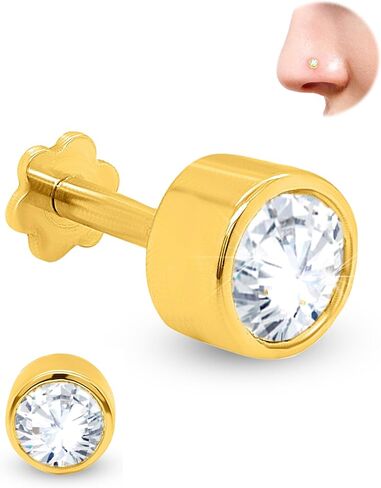 0.33cttw Bezel Set Round Lab-Grown Diamond Nose Ring in 14K Gold Nose Stud in 20 Gauge| Diamond Nose Pin For Women | (Color- G-H, Clarity-VS-SI) in Saudi Arabia
