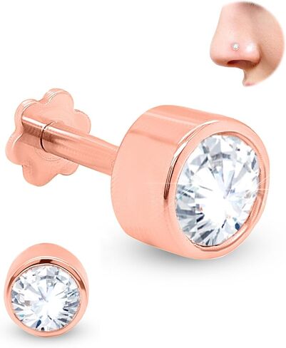 0.33cttw Bezel Set Round Lab-Grown Diamond Nose Ring in 14K Gold Nose Stud in 20 Gauge| Diamond Nose Pin For Women | (Color- G-H, Clarity-VS-SI) in Saudi Arabia