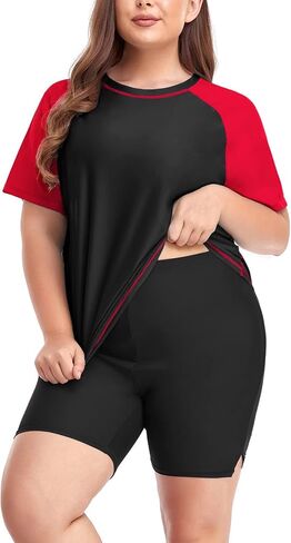 Inno Women's Plus Size 2 Piece Rash Guard Swimsuits Short Sleeve with Boyshorts UPF 50+ Surfing Swimwear 1X 2X 3X 4X 5X 6X in Saudi Arabia