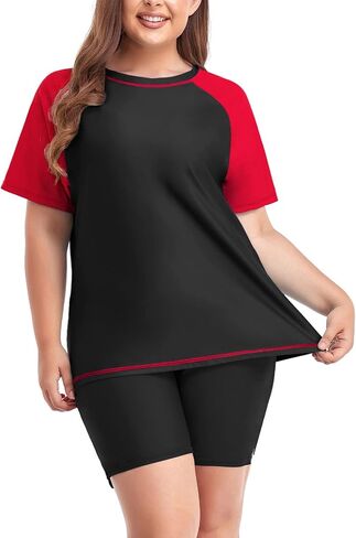 Inno Women's Plus Size 2 Piece Rash Guard Swimsuits Short Sleeve with Boyshorts UPF 50+ Surfing Swimwear 1X 2X 3X 4X 5X 6X in Saudi Arabia