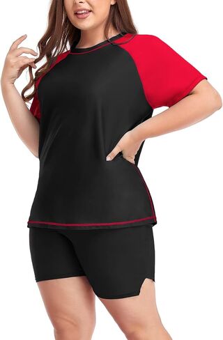 Inno Women's Plus Size 2 Piece Rash Guard Swimsuits Short Sleeve with Boyshorts UPF 50+ Surfing Swimwear 1X 2X 3X 4X 5X 6X in Saudi Arabia