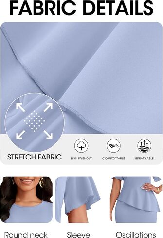 FANDEE Women's Wear to Work Bodycon Midi Dress Ruffle Flared Short Sleeve Business Church Cocktail Crew Neck Pencil Dress in Saudi Arabia