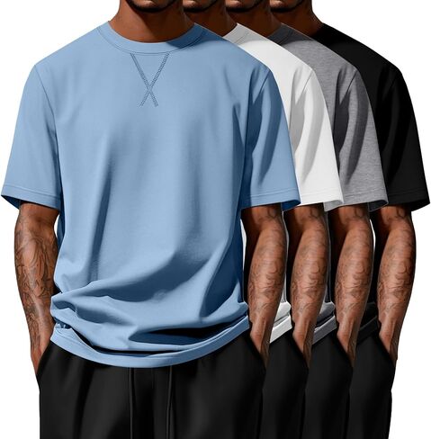 4 Pack Men's Big and Tall T-Shirt L-5xl Oversized Cotton Short Sleeve Crewneck Curved Hem Tee Summer Hipster Top in Kuwait