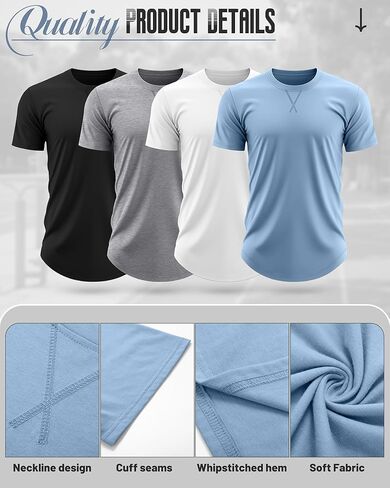 4 Pack Men's Big and Tall T-Shirt L-5xl Oversized Cotton Short Sleeve Crewneck Curved Hem Tee Summer Hipster Top in Kuwait