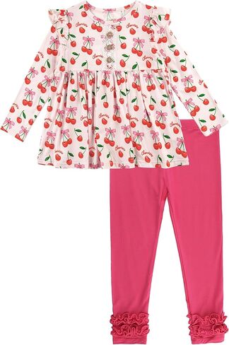 Toddler Girls' Clothes-Viscose from Bamboo, Long Sleeve Ruffle Top with Pant Sets for Kids 2Pcs Fall Outfits 2T-6Y in Saudi Arabia