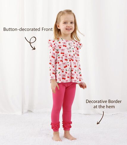 Toddler Girls' Clothes-Viscose from Bamboo, Long Sleeve Ruffle Top with Pant Sets for Kids 2Pcs Fall Outfits 2T-6Y in Saudi Arabia