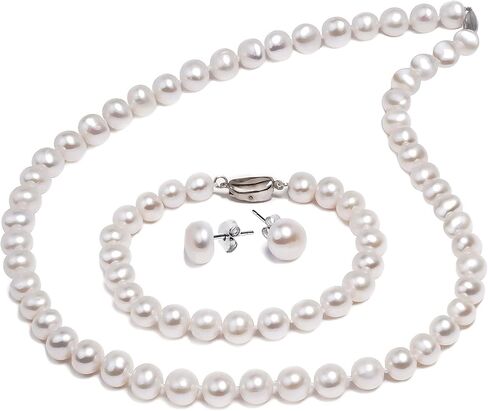 AAA Freshwater Cultured Potato Pearl Jewelry Set for Women White Real Pearl Strand Necklace Stud Earring Bracelet Crafted in 925 Sterling Silver Birthday in Kuwait