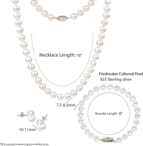 AAA Freshwater Cultured Potato Pearl Jewelry Set for Women White Real Pearl Strand Necklace Stud Earring Bracelet Crafted in 925 Sterling Silver Birthday in Kuwait