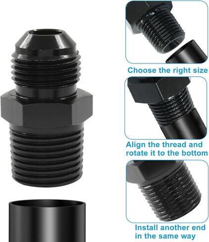 Waziaqoc 2PCS 6AN Male Flare to 1/8 Inch NPT Pipe Fitting Adapter, 9/16-18UNF Aluminum Straight Black in Saudi Arabia
