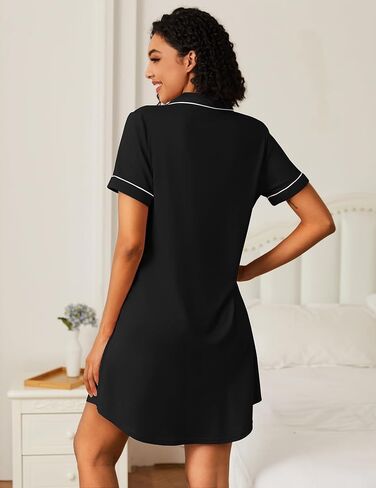 Ekouaer Nightgowns for Women Bamboo Viscose Sleep Shirts Button Down Night Shirt Short Sleeve Boyfriend Pajama Dress in Saudi Arabia