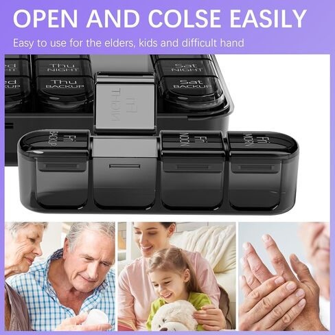 Odaro Weekly Pill Organizer 4 مرات في اليوم ، صندوق حبوب منع الحمل اليومي 7 أيام ، حالة حبوب منع الحمل كبيرة مع 28 مقصورة لعقد الأدوية وفيتامين وملحق (أسود كامل) in Kuwait