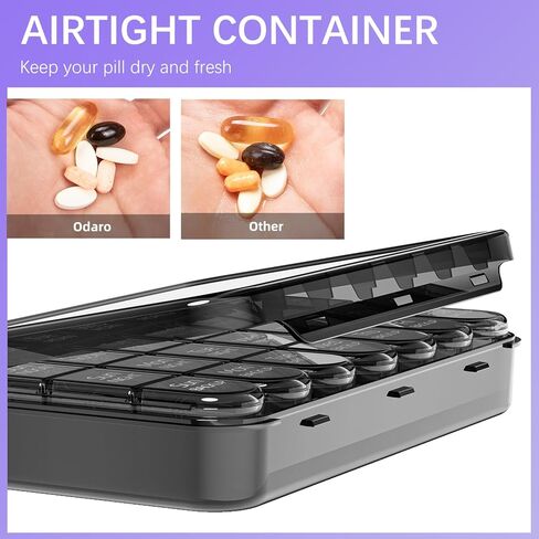 Odaro Weekly Pill Organizer 4 مرات في اليوم ، صندوق حبوب منع الحمل اليومي 7 أيام ، حالة حبوب منع الحمل كبيرة مع 28 مقصورة لعقد الأدوية وفيتامين وملحق (أسود كامل) in Kuwait
