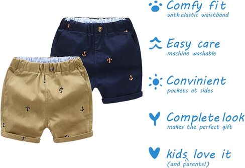 Toddler Boys' Pull On Chino Shorts 2-Pack Soft Breathable Summer Baby Shorts with Pockets Full-Body Anchor Print Sizes 1Y-7Y in Saudi Arabia