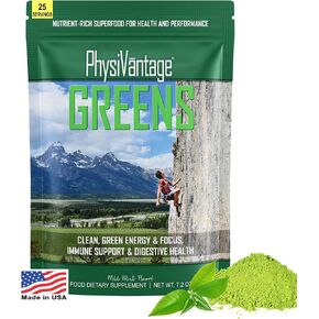 Phasivantage Greens Superfood Powder مع ألياف ما قبل المخطوطة ، البروبيوتيك ، ما بعد الحيوية ، سبيرولينا ، شلوريلا - نباتي - الطاقة ، التركيز ، الدعم المناعي ، صحة الأمعاء - نكهة النعناع المعتدل اللذيذ - 25 حصة