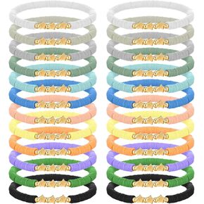 24 Pcs End of Year Student Gifts from Teacher Friendship Star Bracelets Bulk Morandi Beaded Star Stackable Bracelets Bulk for Gifts Unisex Party Favors Preppy Charms for Birthday Graduation Reward