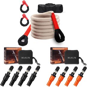 Kinetic Recovery Rope（1"×32ft- 48,500Lbs） and Adjustable Auto-Stop Tire Deflator Valve Kit Black and Adjustable Auto-Stop Tire Deflator Valve Kit Orange