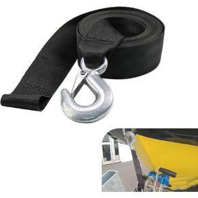 Boat Winch Strap with Safety Snap Hook, Polyester Heavy Duty Trailer Winch Strap, 2" x 20' Boat Tow Strap Recovery Rope, Universal Pull Strap for Towing Trailer, ATV, Truck, Car, Boat (Black)