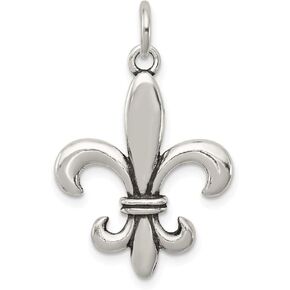 Solid 925 Sterling Silver Men Men Vintage Fleur de Lis Charm قلادة - 30 مم × 18 ملم