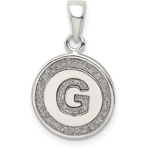 Solid 925 Sterling Silver Glitter Enamel Letter G Circle Pendant Charm - 22mm x 13mm