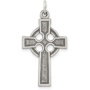 Solid 925 Sterling Silver Celtic Knot Irish Claddagh Cross Charm Pendant - 27mm x 16mm