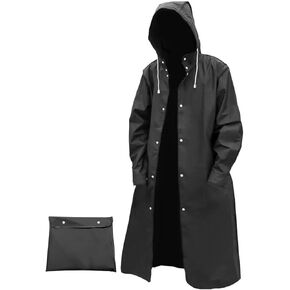 Men's Reusable EVA Long Raincoat, Windproof Waterproof Trench Coat for Hiking Fishing Dog Walking Outdoor Activities