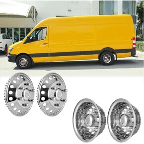 16 Wheel Simulator fit for 2012-2021 Dodge, Mercedes and Freightliner Sprinter Van, 4pcs Waterproof Protective Snap on Hubcaps 6 Lug 18 Hand Hole Polished Stainless Steel Dually Covers 6K06R