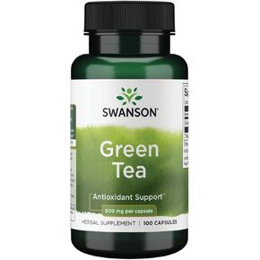 Swanson Green Tea Extract Supplement - Antioxidant Rich - 500 MG Green Tea Leaf Powder - 100 Capsules