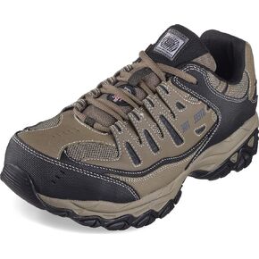 حذاء بناء أصابع القدم الصلب في Skechton Men - مصنفة مخاطر كهربائية ورغوة للذاكرة و Pebble/Black و 12 Wide