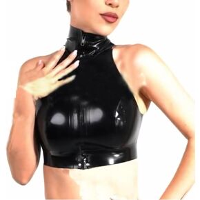 ABWL Women's Latex Camisole with Front Zipper, Handmade Natural Rubber Latex Turtleneck T-Shirt