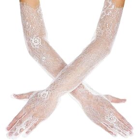Lace Gloves, Soft Long White Mesh Sheer Gloves for Women Elbow Length Bridal and Party Accessory for Formal Events and Photoshoots