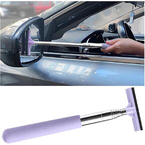 Car Rearview Mirror Wiper, Telescopic Vehicle Side Mirror Glass Squeegee with Long Rod, Retractable Portable Automotive Window Cleaning Tool Accessories, Universal for Most Cars (Purple)