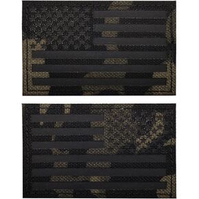 2PCS America American Flag Patches IR Infrared Reflective Patch Laser Cut Patch Regular and Reverse Hook and Loop(3x2 Inch Black Camo)