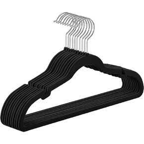 SONGMICS Velvet Hangers 50 Pack, Non-Slip Clothes Hangers, Suit Hangers with Shoulder Notches, Pants Bar, 360° Swivel Hook, Space-Saving, for Closet, Ink Black UCRF029B05