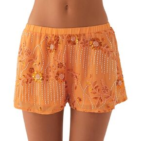 Y2K Sequin Mini Shorts Women Cute Low Rise Sparkle Floral Bead Embellished Bottoms Summer Trendy Boxer Shorts