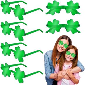 St Patricks Day Green Shamrock Glasses 6 PCS, Irish Four Leaf Clover Universal Fit Sunglasses Party Favor Supplies Accessories, Saint Patricks Gifts Decorations Photo Props for Parade Outfits Costume