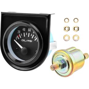 JIANWEI 2" 52mm Oil Pressure Gauge 0-100 PSI DC12V Press Gauge Meter Kit, Car Oil Pressure Gauge with Sensor Instrument Rack, Universal Car Modification Oil Pressure Gauge Kit(White Light)