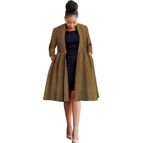 Africa Ankara Print Long Women's Jacket Casual Work Lining Plus Quilted Shoulder Jacket Windbreaker