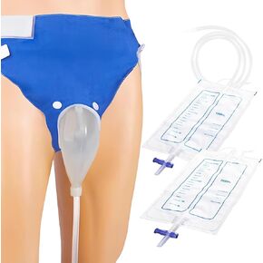 Urine Collection Bag Reusable Wearable Silicone Urine Drainage Device with 2 Bag Systems (Elderly Men, Blue)