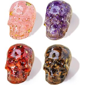 4 PCS Crystal Resin Skull Decoration Natural Crushed Stone Halloween Ghost Head Gift (4-PCS-1)