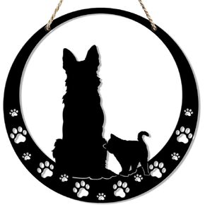 COLOR VALLEY ART - Pet Lover Sign Wall Art Decor, Cut Dog/Cat Black Metal Sign Wall Hanging, Modern Minimalist Decor for Bedroom, Bathroom, Front Door
