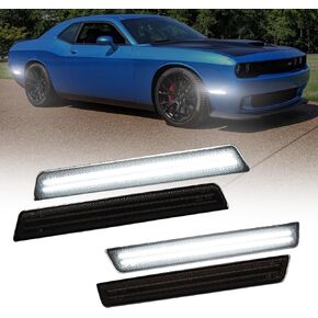 AUTOONE White LED Side Marker Lights Compatible With Dodge Challenger 2015-2023, Front & Rear Bumper Marker Lamps, Corner Parking Lamp & Smoked Len, 4PCS