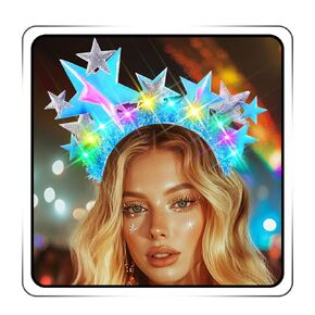 JEAIRTS Light Up Star Headband Glow Halo Celestial Headpiece Led Goddess Costume Hair Accessories for Women