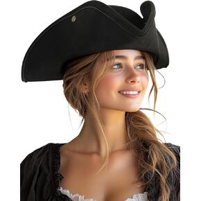 قبعة قراصنة UQJE أصيلة للنساء البالغات الجلدية Tricorn Hat Halloween Colonial Assume Assume