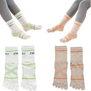 2 Pairs Cotton Five Finger Toe Socks Athletic Sports Running Tabi Seperated Crew Socks for Boys Girls Kids Teens 6-15 Years