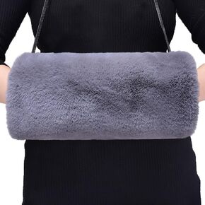 Hand Muffs Women Winter Warmer Faux Fur Fuzzy Pouch Plush Hand Arms Warm Muffler Gloves for Adults Kids Outdoor Sports (Dark Grey)