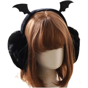 Kawaii Cute bat wing Ear muffs Faux Fur Warm Earmuffs Cute Outdoor Ear Warmers Black Women Girls Christmas Party Halloween (bat wing earmuff black)